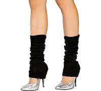 The Fancy Dress Angies Fashion - Calentadores de piernas acanalados lisos para mujer de los años 80, color rosa intenso, 12 colores, Negro, talla única