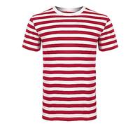The Fancy Dress® Camiseta de rayas para hombre y mujer, unisex, cuello redondo, manga corta, a rayas, informal, para verano, tallas S-XXL, rojo y blanco, 50