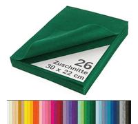 The Felt Store Fieltro para manualidades 1,6 mm verde, 26 placas de fieltro de aprox. 30 x 22 cm (1 cm más anchas que DIN A4), lavable, ideal para manualidades de fieltro con niños