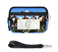 The Field On Calve - Mini tarjetero con cremallera para mujeres y hombres con ventana de identificación, cartera de vaca, portátil, ligera, pequeña, con cremallera, organizador de tarjetas de monedas