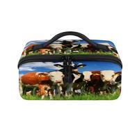 The Field On Calves - Bolsa de maquillaje portátil de vaca, impermeable, abierta, plana, para artículos de tocador, cosméticos, organizador de viaje para mujeres y hombres