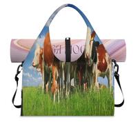 The Field On Calves - Bolsa deportiva de lona con compartimento para zapatos, bolsa de fin de semana de vaca, bolsa de equipaje para gimnasio, yoga, viajes, color, L, Bolsa de viaje