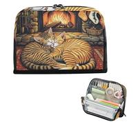 The Fire - Estuche de maquillaje de gran capacidad con ranura, estuche de papelería para adolescentes, niñas, escuela secundaria, Hearthside Feline Siesta Cozy Cats by The Fire