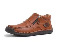 The First Young Driving Boots Men, Handmade Premium Leather Slip on Driving Boots, Mens Arch Support Shoes (Light Brown,43)