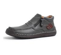 The First Young Driving Boots Men, Handmade Premium Leather Slip on Driving Boots, Mens Arch Support Shoes (Grey,43)