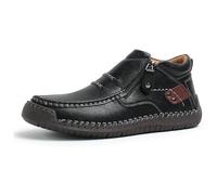 The First Young Driving Boots Men, Handmade Premium Leather Slip on Driving Boots, Mens Arch Support Shoes (Black,47)