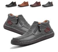 The First Young Shoes Hombres, Botas de conducción sin Cordones de Cuero de Primera Calidad Hechas a Mano for Hombres, Informales con Punta Ancha, Viajes y Exteriores(Grey,48 EU)