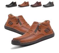 The First Young Shoes Hombres, Botas de conducción sin Cordones de Cuero de Primera Calidad Hechas a Mano for Hombres, Informales con Punta Ancha, Viajes y Exteriores(Light Brown,38 EU)