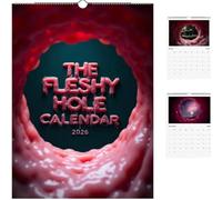 The Fleshy Hole Calendar 2026, Calendario de pared mensual inquietante y repugnante, Calendario de pared de mal gusto para iniciar conversaciones, 12 meses de humor absurdo para decoración (1pcs)