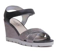 The Flexx Lote Apagado Mujer Cuero Mate Cuña Sandalia En Plata Negro Talla UK 4