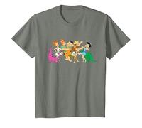 The Flintstones Fred Wilma Barney Group Photo Camiseta, Niños, Verde Militar Jaspeado, 12 años