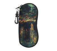 The Flower Market On A Rainy Night - Funda de neopreno suave para gafas con cremallera, duradera, portátil, para hombres y mujeres