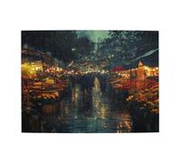 The Flower Market On A Rainy Night - Rompecabezas de madera de 500 piezas para adultos, rompecabezas desafiante para juegos de tamaño de juego de 15 x 20.4 pulgadas
