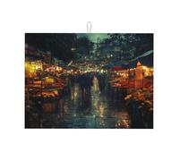 The Flower Market On A Rainy Night - Tapete grande de microfibra para escurrir platos, reutilizable, lavable, para accesorios de cocina, 45,7 x 61 cm