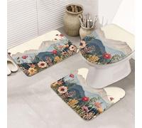 The Flowers Are In Full Bloom. Juego de alfombras de baño de 3 piezas, alfombrilla de baño + alfombrilla de contorno + funda de asiento de inodoro, lavable a máquina, alfombrilla de baño de microfibra