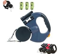 The Flowleesh Dual Dog Leash with 360° No-Tangle Swivel, Anti-Slip Lightweight Handle and LED Light & Poop Bag Holder with Heavy Duty Retractable Strap Lights, for All Dog (Blue)