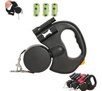 The Flowleesh Dual Dog Leash with 360° No-Tangle Swivel, Anti-Slip Lightweight Handle and LED Light & Poop Bag Holder with Heavy Duty Retractable Strap Lights, for All Dog (Black)