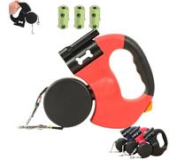 The Flowleesh Dual Dog Leash with 360° No-Tangle Swivel, Anti-Slip Lightweight Handle and LED Light & Poop Bag Holder with Heavy Duty Retractable Strap Lights, for All Dog (Red)