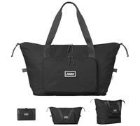 The Foldie Bolsa de viaje plegable para mujer, bolsa de fin de semana de 40 litros con múltiples bolsillos, bolsa de viaje extensible, Negro, One Size, talla única