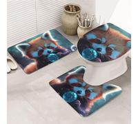The Fox Playing With Bubbles - Juego de alfombras de baño de 3 piezas, alfombrilla de baño + alfombrilla de contorno + funda para asiento de inodoro, lavable a máquina, antideslizante, de microfibra
