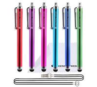 The Friendly Swede Pack de 6 Lápices Táctiles Universales para Pantalla Táctil (Longitud: 11,5 cm) + 2 Cordones Elásticos + Paño en Microfibra