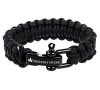 The Friendly Swede - Pulsera de Supervivencia, Cuerda de paracaídas, Cierre de Acero Inoxidable en D, Ajustable (Negro+Negro, S)