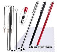 The Friendly Swede XXL Juego de 3 Lápices Táctiles de Punta Fina para Pantalla Táctil, 18,5cm (Plata, Negro, Rojo)