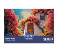 The Front Door of The House 1000 Pcs Papel Ecológico Rompecabezas Colorful Flower Doorway Liberador De Estrés Juego Creativo Puzzle para Adultos Y Niños 38x26cm/1000pcs