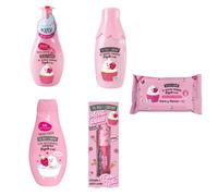 THE FRUIT COMPANY - PACK ESPECIAL BAÑO, COMPUESTO POR GEL DE BAÑO, JABON DE MANOS, COLONIA, TOALLITAS HUMEDAS, BALSAMO LABIAL Y AMBIENTADOR DE AROMA FRESA Y NATA -
