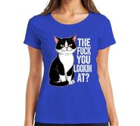 The Fuck You Lookin At Tuxedo Cat Grumpy Sarcastic - Camiseta para mujer, azul, 3XL