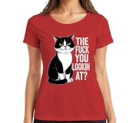 The Fuck You Lookin At Tuxedo Cat Grumpy Sarcastic - Camiseta para mujer, rojo, S