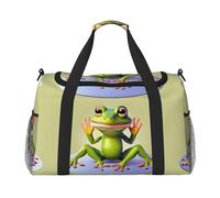 The Funny Frog Doing Yoga - Bolsa de lona con estampado de rana para viajes, fin de semana o noche, bolsa deportiva para gimnasio para hombres y mujeres