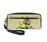 The Funny Frog Doing Yoga - Bolsa de maquillaje pequeña, estuche de doble cara de piel sintética