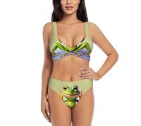 The Funny Frog Doing Yoga - Conjunto de bikini cruzado para mujer, traje de baño de dos piezas con almohadillas extraíbles, triángulo ajustable, Negro, XXL
