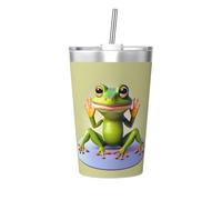 The funny frog doing yoga - Vaso de paja multifuncional de 12 onzas, pequeño, práctico y fácil de limpiar, adecuado para oficina, escuela y uso doméstico