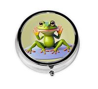 The Funny Frog Doing Yogapill Box y pastillero redondo, 3 compartimentos, para bolso o bolsillo, pastillero portátil de viaje