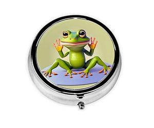 The Funny Frog Doing Yogapill Box y pastillero redondo, 3 compartimentos, para bolso o bolsillo, pastillero portátil de viaje
