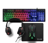 The G-Lab - Combo Sulfur - Pack Gaming 4 en 1 - Teclado Gaming QWERTY con Ñ, Ratón Gamer 3600 dpi, Auriculares Gaming, Alfombrilla Antideslizante para Juegos - PC, PS4, PS5, Xbox - Nuevo