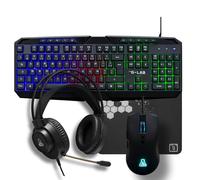 The G-Lab - Juego de Teclado para Gamer 4 en 1, Teclado Gaming AZERTY USB, RGB, 19 Teclas antirghosting, 6400 PPP, Auriculares Gaming y Alfombrilla de ratón