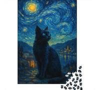 The Gatos Under The Starry Sky 1.000piezas Colección Vista Nocturna Avanzados Actividades Didácticos 12+ Decoración 1000pcs (75x50cm)