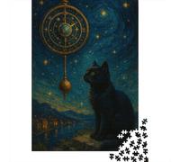 The Gatos Under The Starry Sky 1.000piezas Rompecabezas Vista Nocturna Adultos Accesorios Formación Retos 12+ Creatividad 1000pcs (75x50cm)