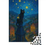 The Gatos Under The Starry Sky 1.000piezas Rompecabezas Vista Nocturna Adultos Accesorios Interior Didácticos 12+ Creatividad 1000pcs (75x50cm)