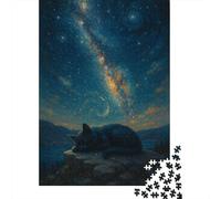 The Gatos Under The Starry Sky 1.000piezas Rompecabezas Vista Nocturna Adultos Puzzle Retador Interior Pasatiempos Didácticos Hogar Decoración 1000pcs (75x50cm)