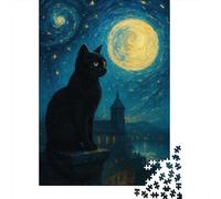 The Gatos Under The Starry Sky 1.000piezas Rompecabezas Vista Nocturna Adultos Puzzle Retador Interior Retos Mentales 12+ Decoración 1000pcs (75x50cm)