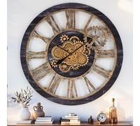 The Gears Clock - Reloj de pared con engranaje móvil auténtico vintage industrial de gran tamaño con granja rústica (madera negra vintage y bronce) 91,4 cm