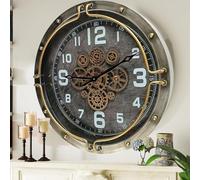 THE GEARS CLOCK Reloj de pared con mecanismo móvil real de 60 cm, línea Luxemburgo (gris plateado, 60 cm)