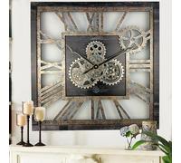 The Gears Clock - Reloj de pared cuadrado de 24 pulgadas, engranaje móvil, vintage, industrial, de gran tamaño, rústico, casa de campo (negro vintage)