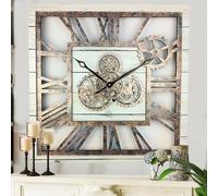 The Gears Clock - Reloj de pared cuadrado de 61 cm (24 pulgadas), con engranajes reales en movimiento, vintage, industrial, extragrande, rústico, estilo granja (granja blanca)