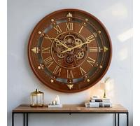 The Gears Clock - Reloj de pared de 26 pulgadas con engranajes móviles reales de línea belga con cubierta de cristal (marrón, 66 cm)