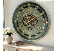 The Gears Clock - Reloj de pared de 26 pulgadas con engranajes móviles reales línea belga con cubierta de cristal (verde, 66 cm)